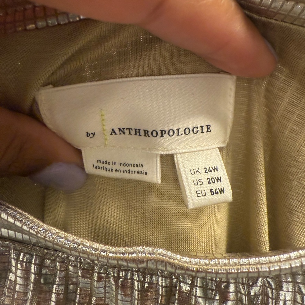 Anthropologie Metallic Silver A-Line Skirt - Picture 3 of 8